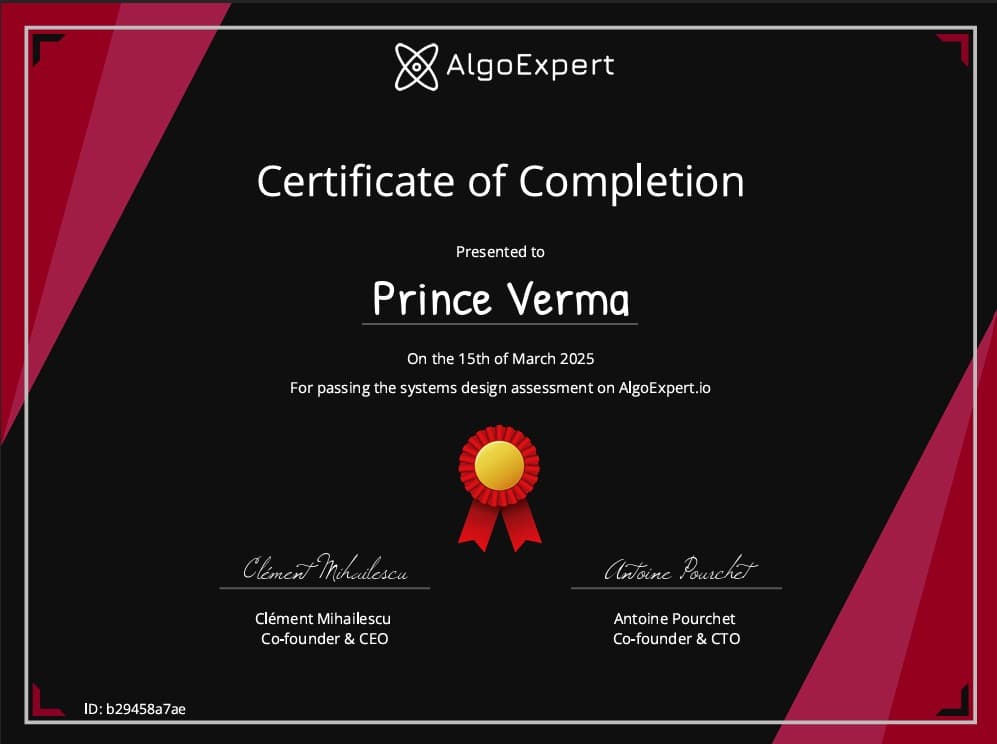 Systems Design Assessment certificate